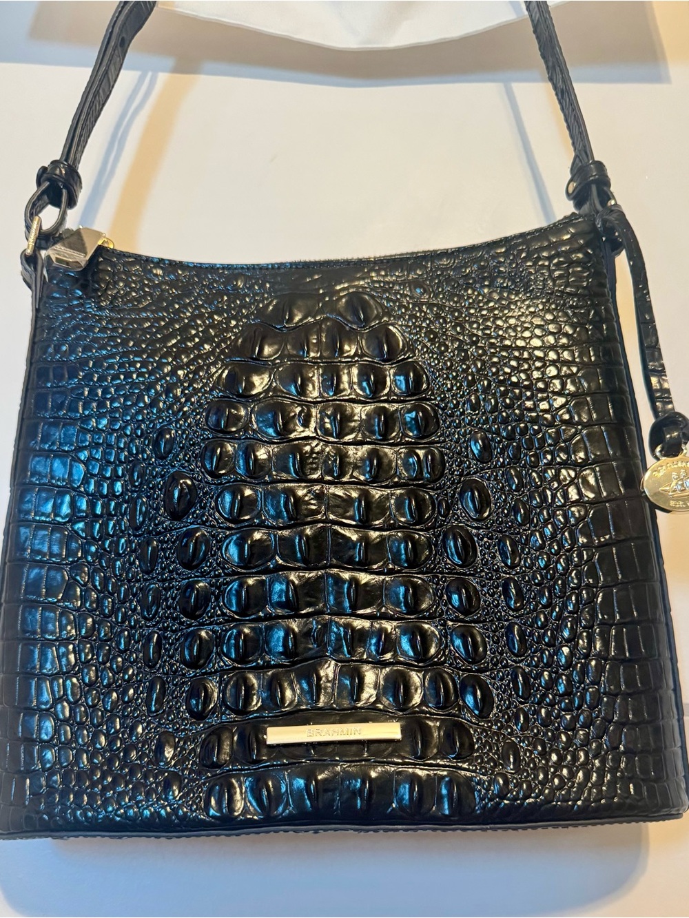 Brahmin Black Leather Katie Zip Top Crossbody Bag